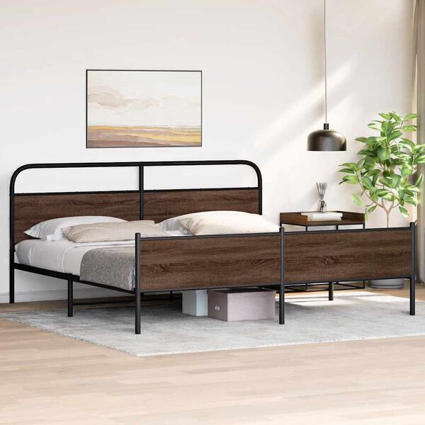 vidaXL Estructura de cama sin colch&oacute;n metal roble marr&oacute;n 183x213 cm