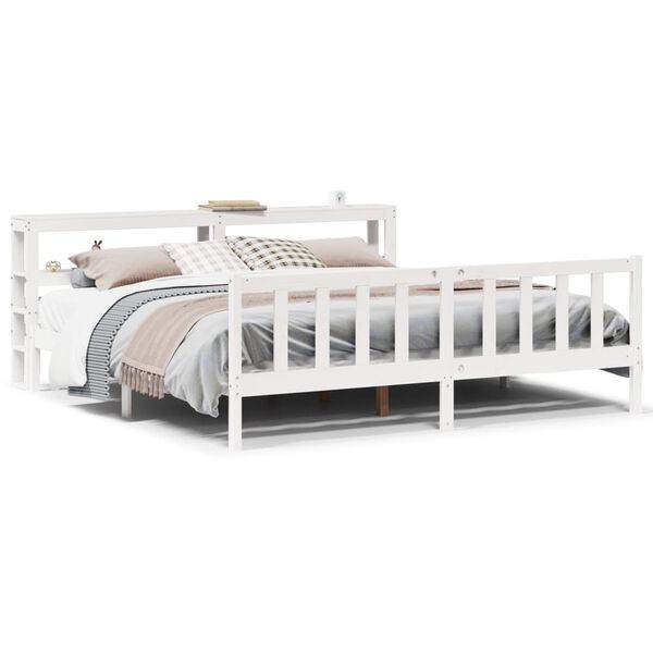 vidaXL Estructura de cama sin colch&oacute;n madera maciza blanca 200x200 cm