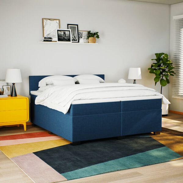 vidaXL Cama box spring con colch&oacute;n tela azul 200x200 cm