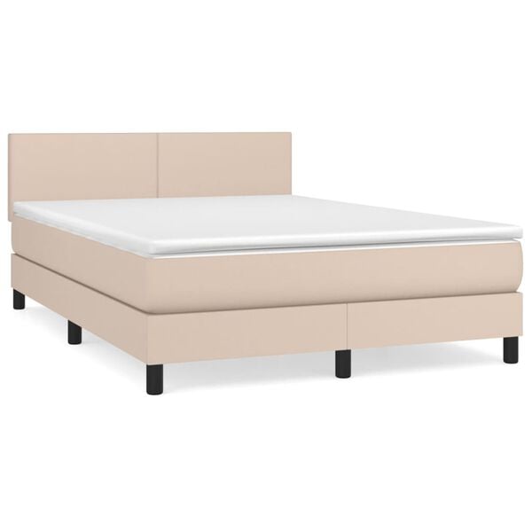 vidaXL Cama box spring con colchón cuero sintético capuchino 140x190cm