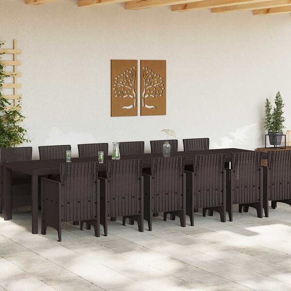 vidaXL Conjunto de Comedor de Jardín 13 pcs Marrón Ratan Polt