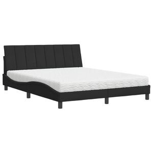 vidaXL Cama con colch&oacute;n Hanko terciopelo negro 160x200 cm
