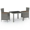 vidaXL Set de comedor de jard&iacute;n 3 pzas y cojines rat&aacute;n sint&eacute;tico negro