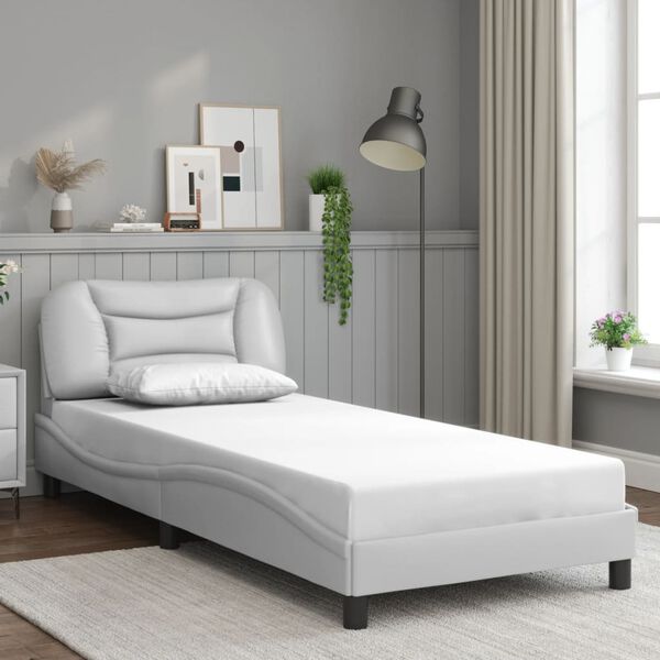 vidaXL Estructura de cama sin colch&oacute;n Hvar cuero sint&eacute;tico blanco 90x190 cm