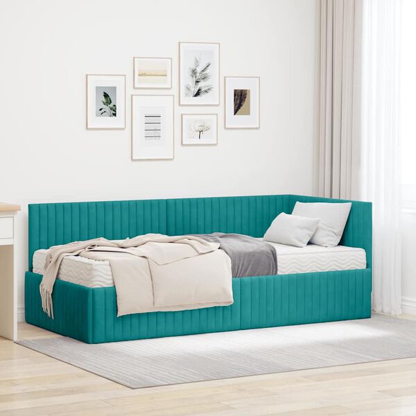 vidaXL Estructura de Cama Esquina con Colch&oacute;n 2 pcs Tuquesa Terciopelo