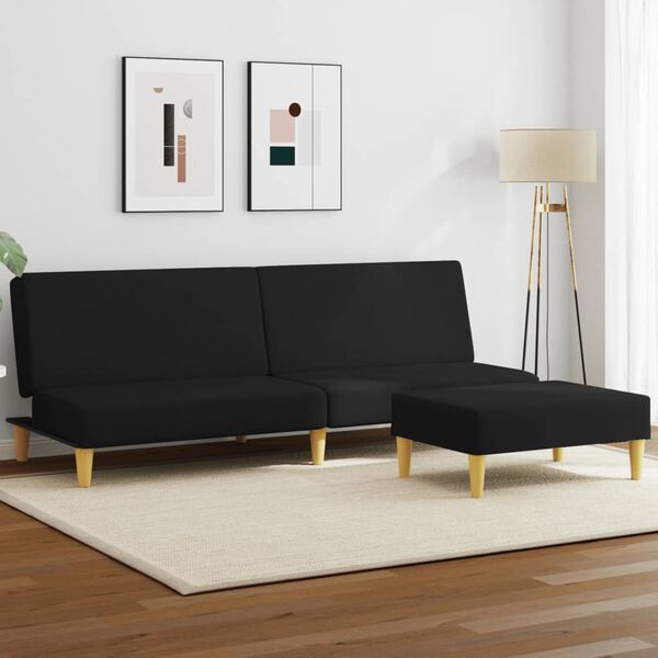 vidaXL Sof&aacute; cama de 2 plazas con taburete tela negro
