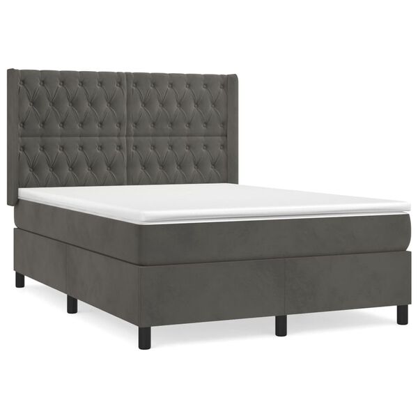 vidaXL Cama box spring con colch&oacute;n terciopelo gris oscuro 140x190 cm