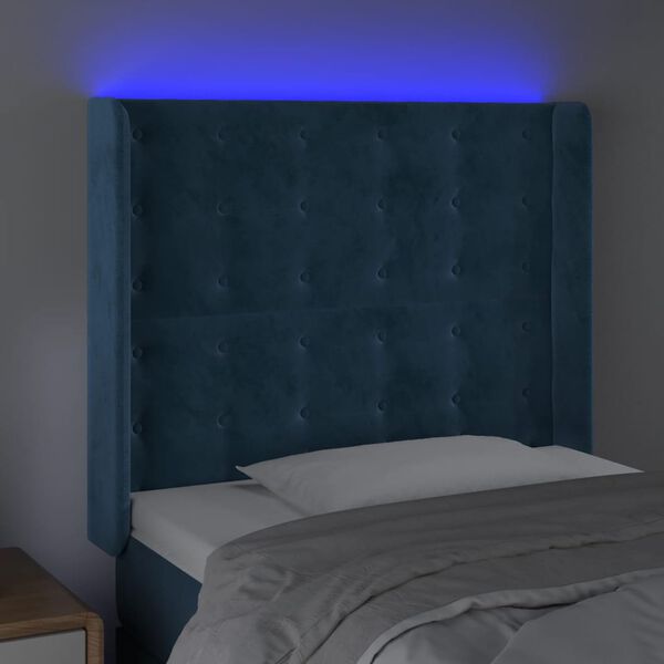 vidaXL Cabecero con LED de terciopelo azul oscuro 83x16x118/128 cm