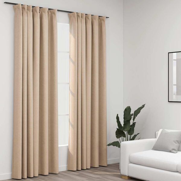 vidaXL Cortinas opacas ganchos look de lino 2 pzs beige 140x225cm