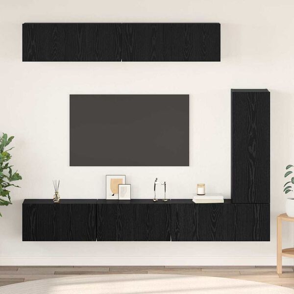 vidaXL Conjunto de mueble de TV 6 pcs Roble Negro Madera de ingenier&iacute;a