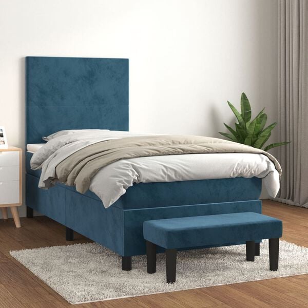 vidaXL Cama box spring con colch&oacute;n terciopelo azul oscuro 100x200 cm