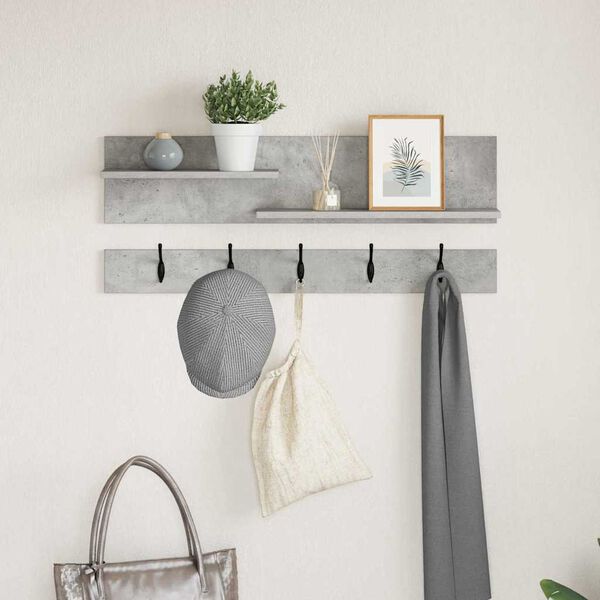 vidaXL Perchero de pared con estante Gris Concreto 90 x 15 x 36 cm