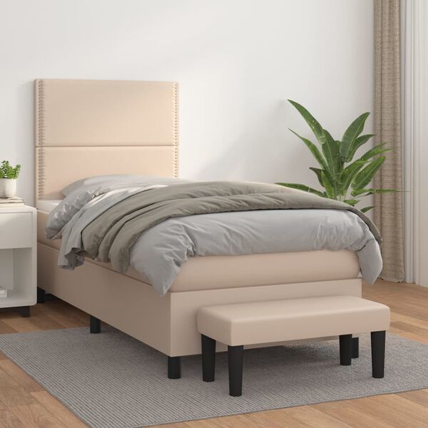 vidaXL Cama box spring con colch&oacute;n cuero sint&eacute;tico capuchino 90x200 cm