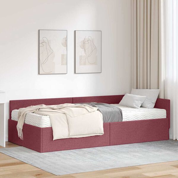 vidaXL Estructura de Cama Esquina con Colch&oacute;n Otro 2 pcs Gris tela