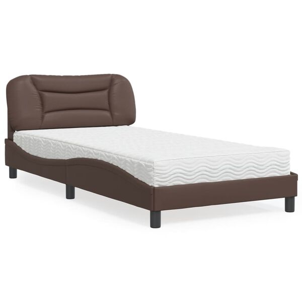 vidaXL Cama con colchón Hvar cuero sintético marrón 100x200 cm