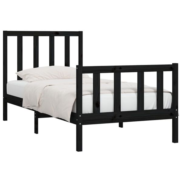 vidaXL Estructura de cama madera maciza individual negra 75x190 cm