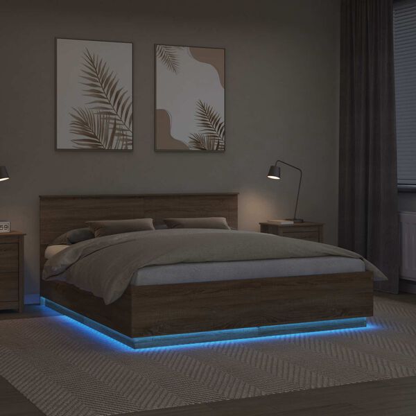 vidaXL Estructura de cama con cabecera Roble Sonoma 200 x 200 cm