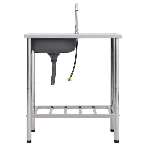 vidaXL Fregadero de camping de un seno y grifo acero inoxidable