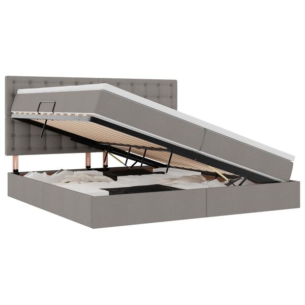 vidaXL Cama con almacenamiento y LED Taup&eacute; 200 x 200 cm Poli&eacute;ster