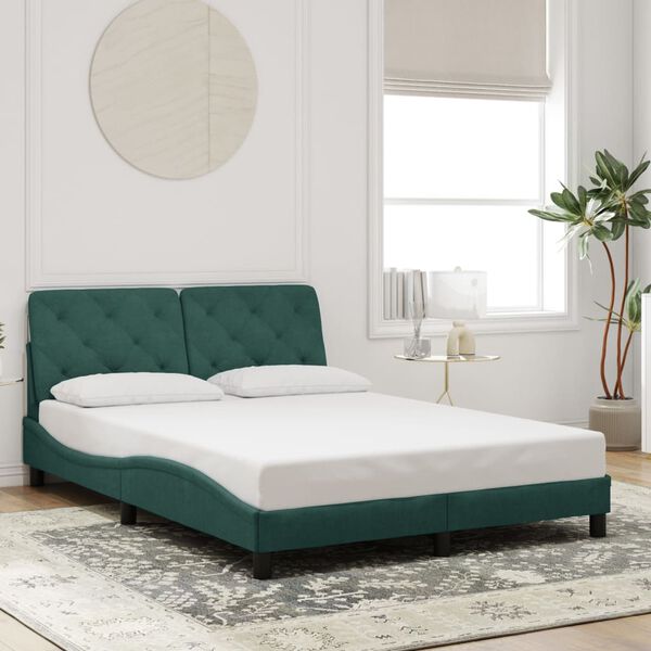 vidaXL Estructura cama sin colch&oacute;n terciopelo verde oscuro 140x190 cm