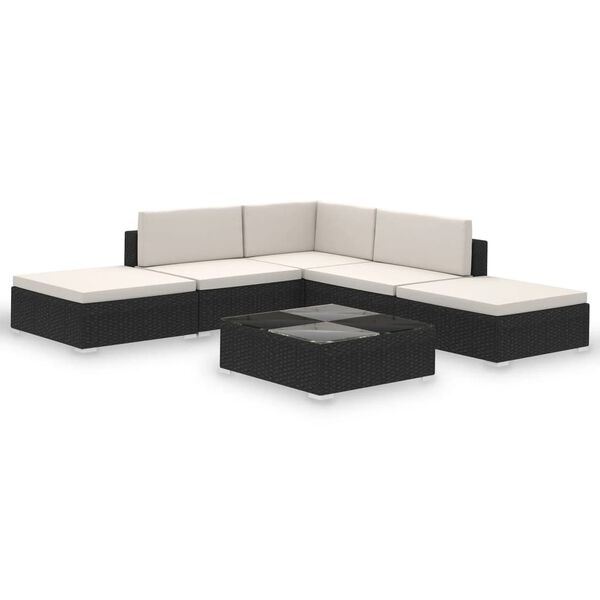 vidaXL Set muebles de jardín 6 piezas y cojines ratán sintético negro
