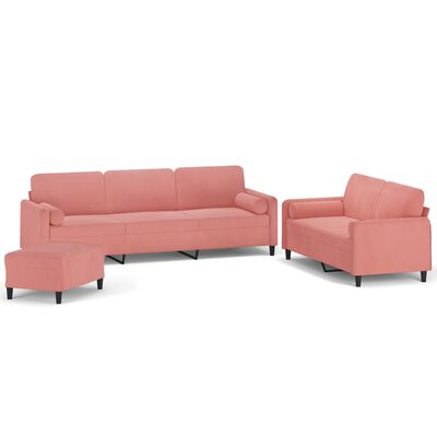 vidaXL Juego de sofás con cojines 3 piezas terciopelo rosa | vidaXL.es