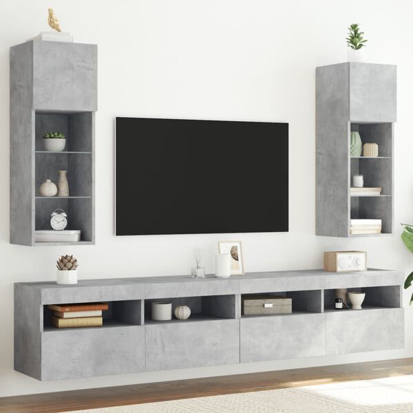 vidaXL Muebles de TV con luces LED 2 uds gris hormig&oacute;n 30,5x30x90 cm