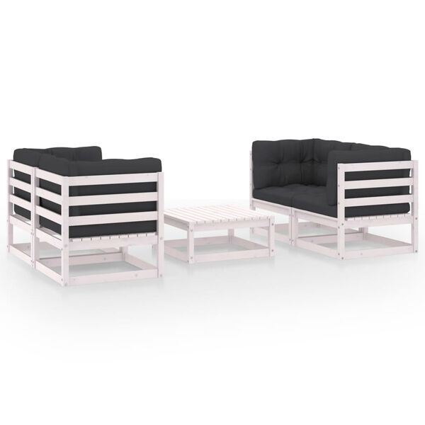 vidaXL Juego de muebles de jardín 5 pzas y cojines madera pino maciza