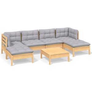 vidaXL Juego de muebles de jard&iacute;n 7 pzas y cojines madera pino gris