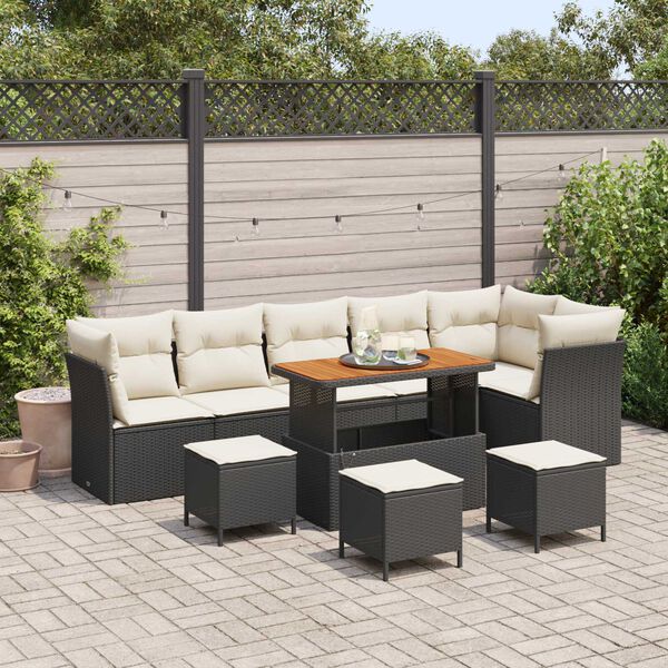 vidaXL Conjunto de sof&aacute;s de jard&iacute;n 10 pcs Negro rat&aacute;n sint&eacute;tico