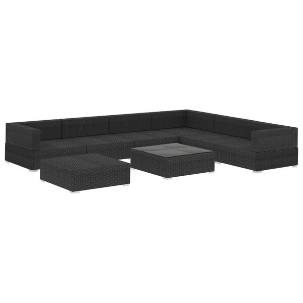vidaXL Set muebles de jardín 8 piezas y cojines ratán sintético negro