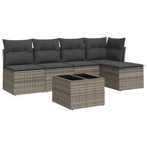 vidaXL Set de muebles de jard&iacute;n 6 pzas y cojines rat&aacute;n sint&eacute;tico gris