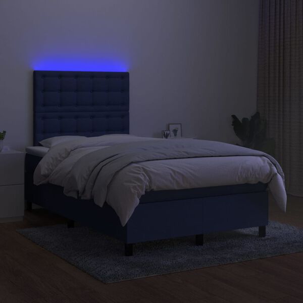 vidaXL Cama box spring con colch&oacute;n y LED tela azul 120x200 cm