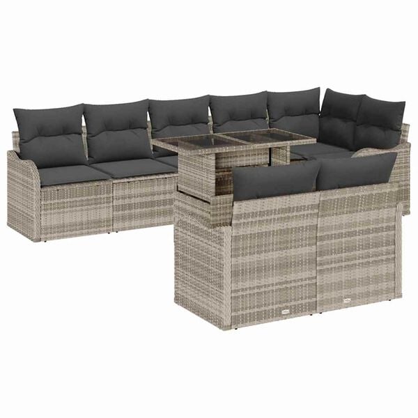 vidaXL Conjunto de sofá de jardín 9 pcs Gris Claro Rattan de Poliéster