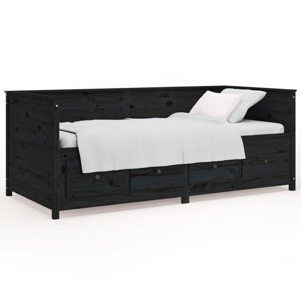 vidaXL Sof&aacute; cama madera maciza de pino negro 75x190 cm