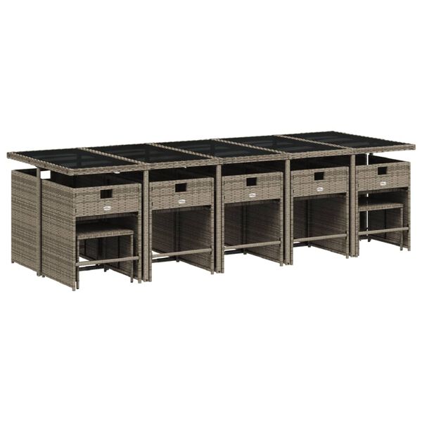 vidaXL Set comedor de jard&iacute;n con cojines 15 pzas rat&aacute;n sint&eacute;tico gris