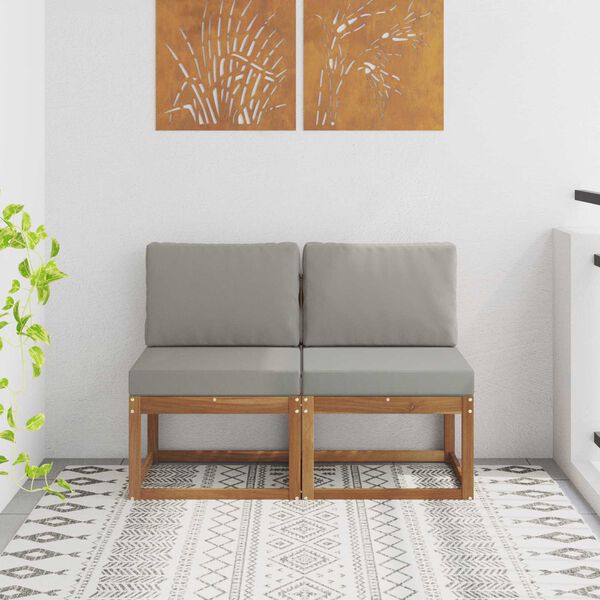 vidaXL 2 Pieza Sof&aacute; intermedio de exterior Madera de Acacia S&oacute;lida