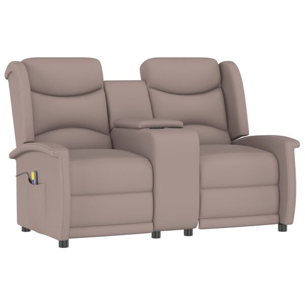 vidaXL Sillón de masaje reclinable 2 plazas con portavasos gris taupe