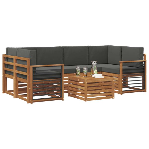 vidaXL Conjunto de sof&aacute;s de exterior 7 pcs Natural y Antracita