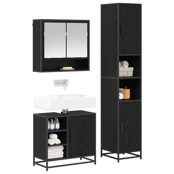 vidaXL Juego de muebles de ba&ntilde;o 3 pcs Roble Negro Madera de ingenier&iacute;a
