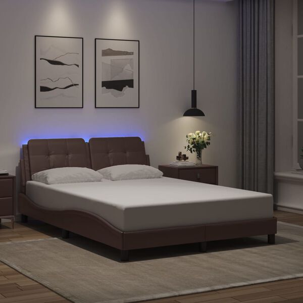 vidaXL Estructura de cama con LED sin colch&oacute;n Zadar marr&oacute;n 120x200 cm
