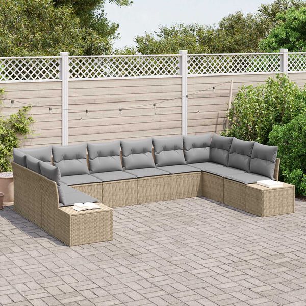 vidaXL Conjunto de sofá de jardín 10 pcs Beige ratán sintético