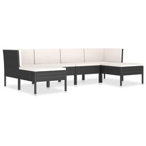vidaXL Set de muebles de jard&iacute;n 6 pzas y cojines rat&aacute;n sint&eacute;tico negro