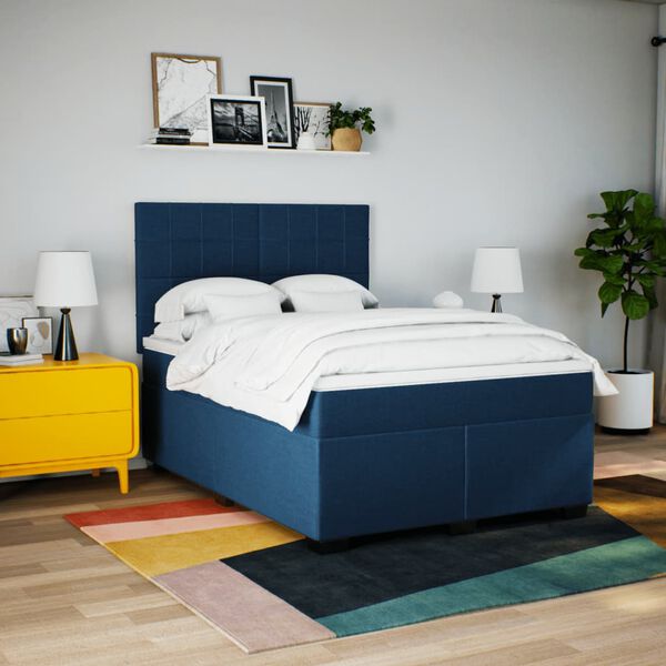 vidaXL Cama box spring con colch&oacute;n tela azul 140x200 cm