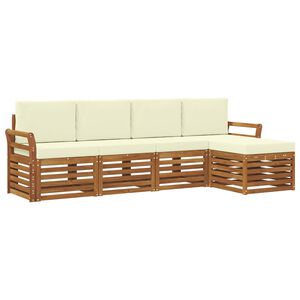 vidaXL Conjunto de sof&aacute;s de exterior con coj&iacute;n 5 pcs Natural y Crema
