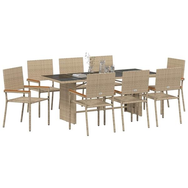 vidaXL Conjunto de Comedor de Jard&iacute;n 9 pcs Beige rat&aacute;n sint&eacute;tico