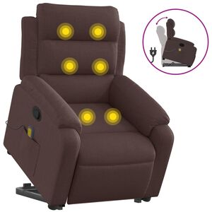 vidaXL Silla de masaje reclinable de pie de tela marr&oacute;n oscuro