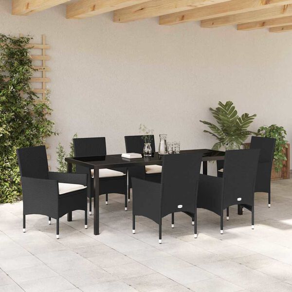 vidaXL Conjunto de Comedor de Jard&iacute;n 7 pcs Negro rat&aacute;n sint&eacute;tico