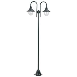 vidaXL Farola de jard&iacute;n con 2 luces aluminio verde oscuro E27 220 cm