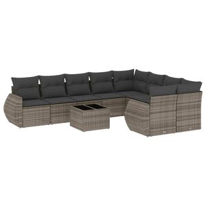 vidaXL Set de sof&aacute;s de jard&iacute;n 10 pzas con cojines rat&aacute;n sint&eacute;tico gris